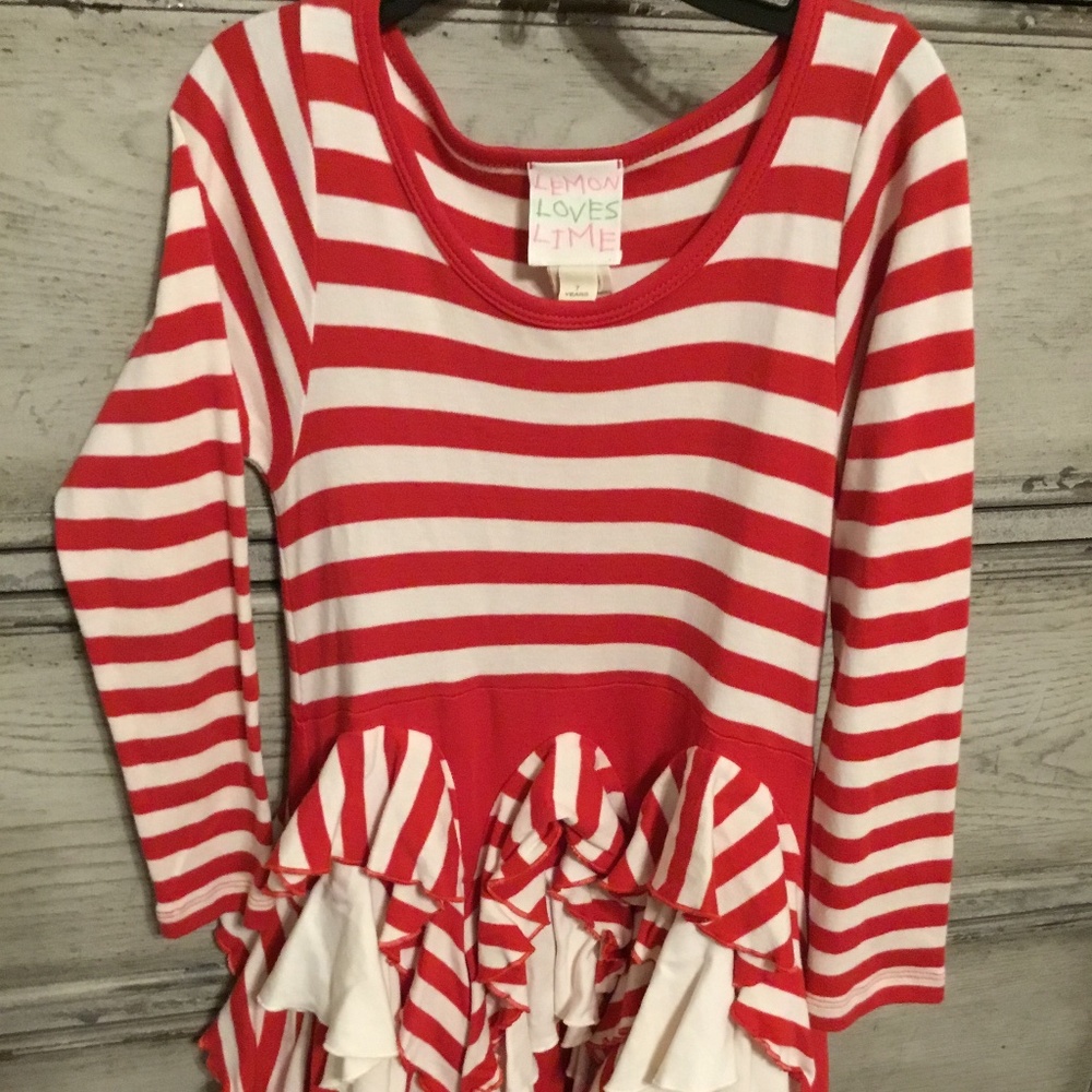 Lemon Loves Lime Red and Cream Girls Dress Size 7